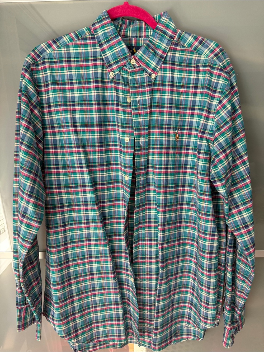Polo by Ralph Lauren Teal and Pink Plaid Button-Down Shirt